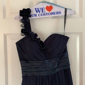 Navy blue one shoulder long dress